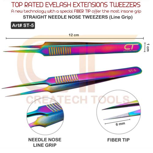 CT Createch Tools Fiber Tip Straight Eyelash Lash Tweezers